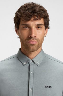 Regular-fit shirt in dynamic cotton jersey, Grey