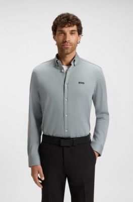 Regular-Fit Hemd aus dynamischem Baumwoll-Jersey, Grau