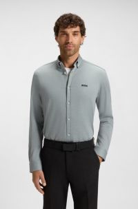 Regular-fit overhemd van dynamische katoenen jersey, Grijs