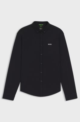 Regular-fit shirt in dynamic cotton jersey, Dark Blue