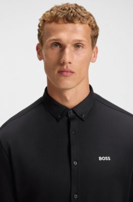 Regular-fit shirt in dynamic cotton jersey, Dark Blue