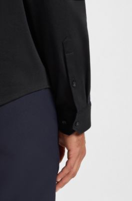 Regular-fit shirt in dynamic cotton jersey, Dark Blue