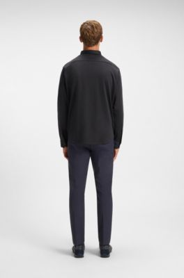 Regular-fit shirt in dynamic cotton jersey, Dark Blue