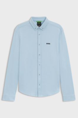 Regular-fit shirt in dynamic cotton jersey, Light Blue