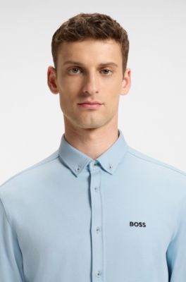 Regular-fit shirt in dynamic cotton jersey, Light Blue