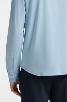 Regular-fit shirt in dynamic cotton jersey, Light Blue
