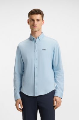 Regular-fit shirt in dynamic cotton jersey, Light Blue