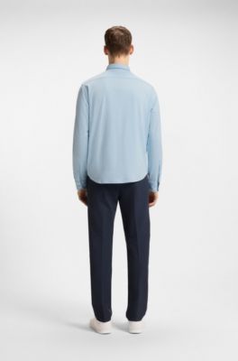 Regular-fit shirt in dynamic cotton jersey, Light Blue