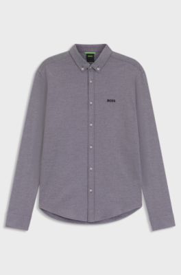 Camisa regular fit en punto din&aacute;mico de algod&oacute;n, Lila