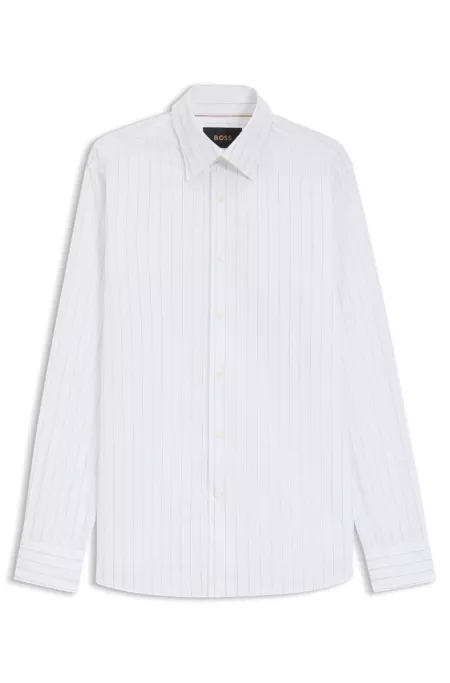 Slim-fit shirt in Italian-made striped cotton
