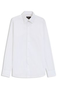 Slim-fit shirt in Italian-made striped cotton, Light Beige