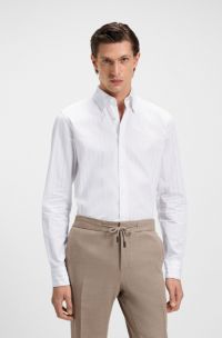 Chemise Slim en coton italien à rayures, Beige clair