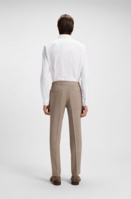 Slim-fit shirt in Italian-made striped cotton, Light Beige