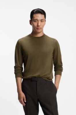 Knitted sweater in wool, silk and cashmere, Dark Green