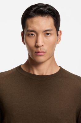 Knitted sweater in wool, silk and cashmere, Dark Brown