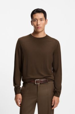 Knitted sweater in wool, silk and cashmere, Dark Brown