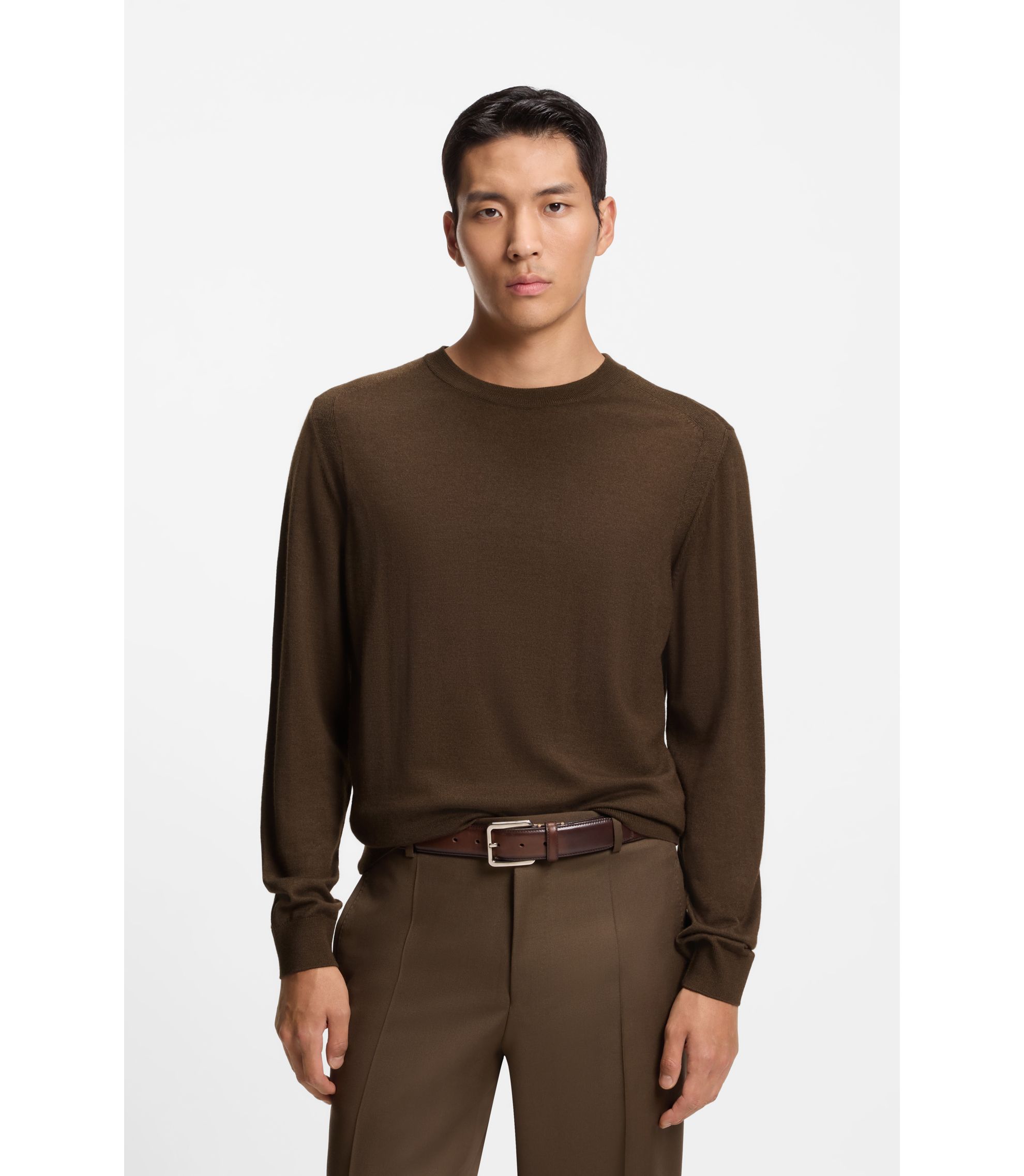 BOSS - ニットセーター ウール/シルク/カシミア - ダークブラウン