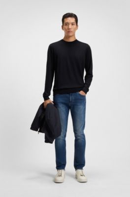 Knitted sweater in wool, silk and cashmere, Dark Blue