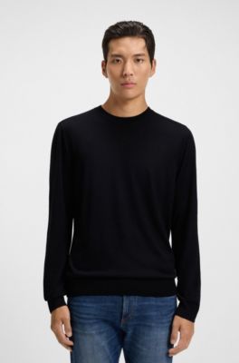 Knitted sweater in wool, silk and cashmere, Dark Blue