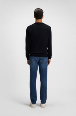Knitted sweater in wool, silk and cashmere, Dark Blue