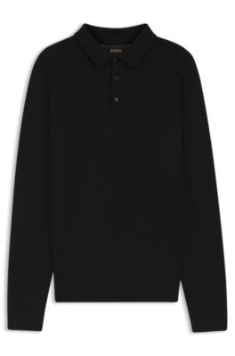 Knit polo in wool, silk and cashmere, Black