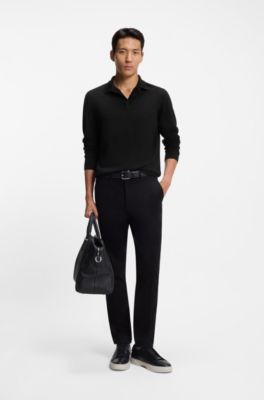 Knit polo in wool, silk and cashmere, Black