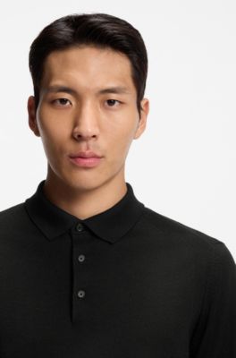 Knit polo in wool, silk and cashmere, Black