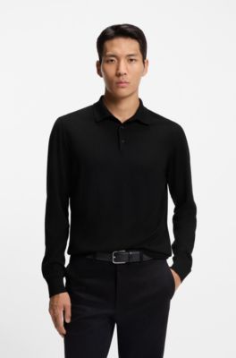 Knit polo in wool, silk and cashmere, Black