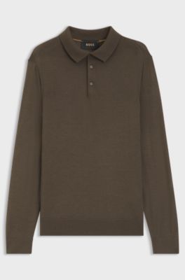 Knit polo in wool, silk and cashmere, Dark Brown
