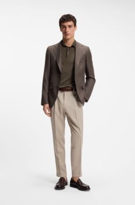 Knit polo in wool, silk and cashmere, Dark Brown
