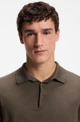 Knit polo in wool, silk and cashmere, Dark Brown