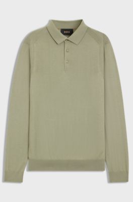 Knit polo in wool, silk and cashmere, Light Green
