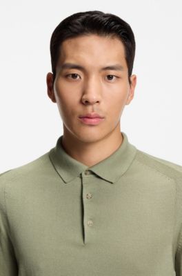 Knit polo in wool, silk and cashmere, Light Green