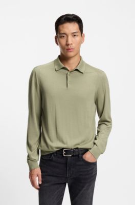Knit polo in wool, silk and cashmere, Light Green