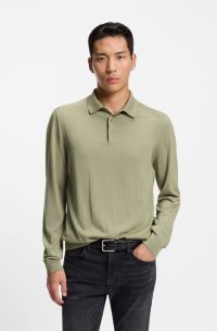 Knit polo in wool, silk and cashmere, Light Green
