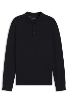 Polo de punto de lana, seda y cashmere, Azul oscuro