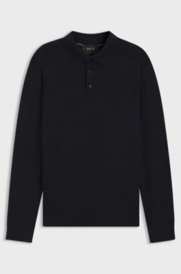 Knit polo in wool, silk and cashmere, Dark Blue