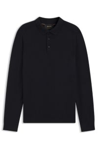 Pull en maille avec col polo, Bleu fonc&eacute;