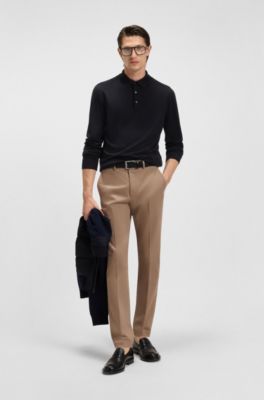 Knit polo in wool, silk and cashmere, Dark Blue