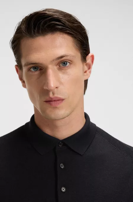 Polo en maille de laine, soie et cachemire