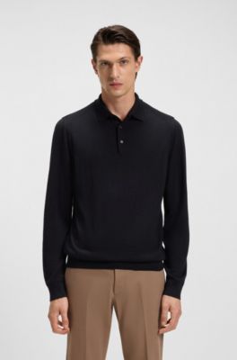 Knit polo in wool, silk and cashmere, Dark Blue