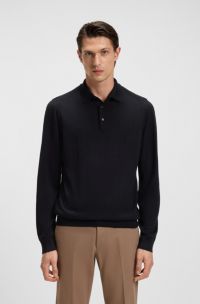 Knit polo in wool, silk and cashmere, Dark Blue