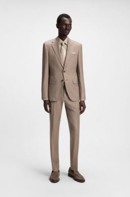 Slim-fit shirt in Italian-made cotton-blend poplin, Beige