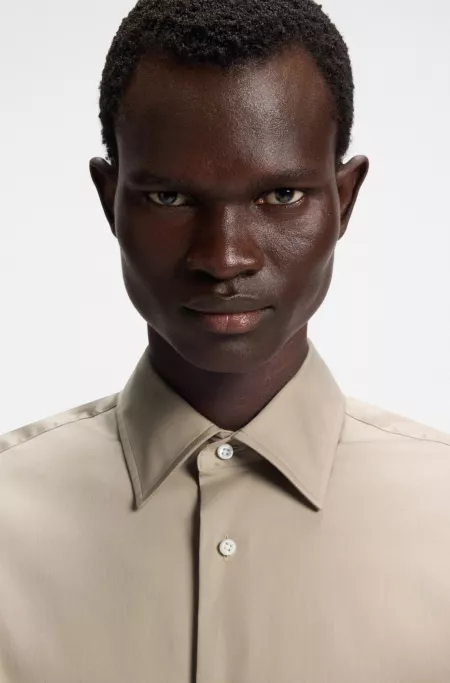 Slim-fit shirt in Italian-made cotton-blend poplin