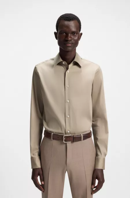 Slim-fit shirt in Italian-made cotton-blend poplin