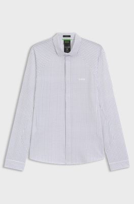 Camicia regular fit in piqu&eacute; di cotone effetto maglia, Bianco a motivi