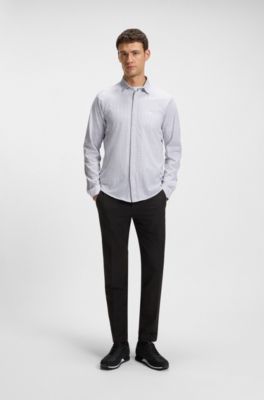 Regular-fit shirt in knitted cotton piqu&eacute;, White Patterned