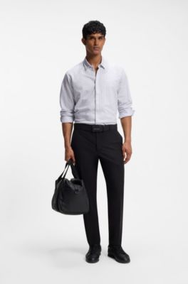 Regular-fit shirt in knitted cotton piqu&eacute;, White Patterned
