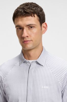 Regular-fit shirt in knitted cotton piqu&eacute;, White Patterned