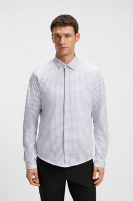 Regular-fit shirt in knitted cotton piqu&eacute;, White Patterned
